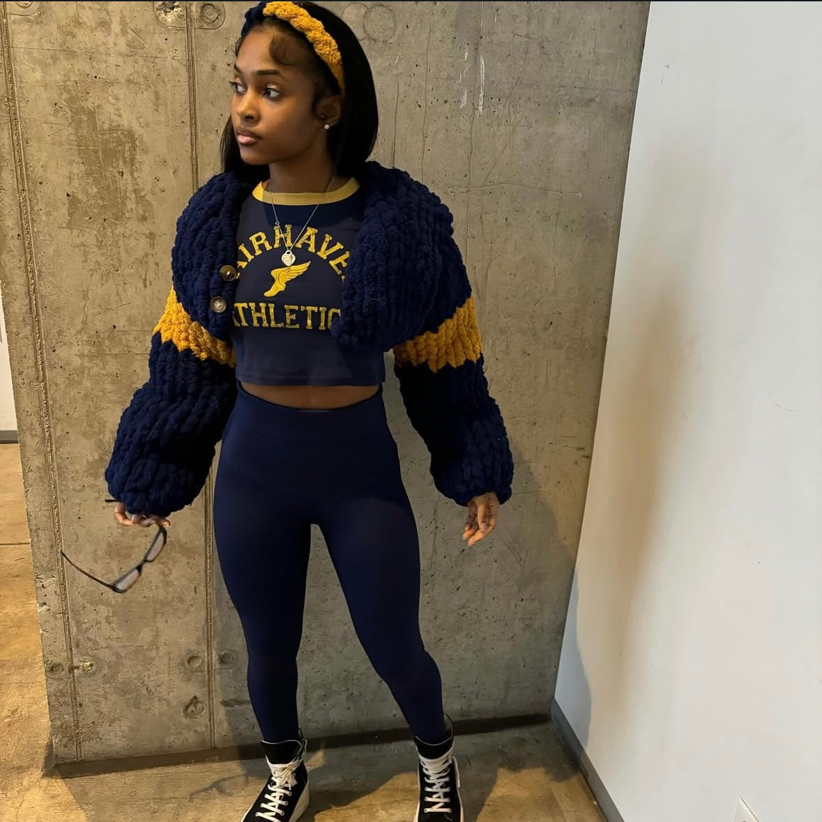 Navy Blue Crop with buttons