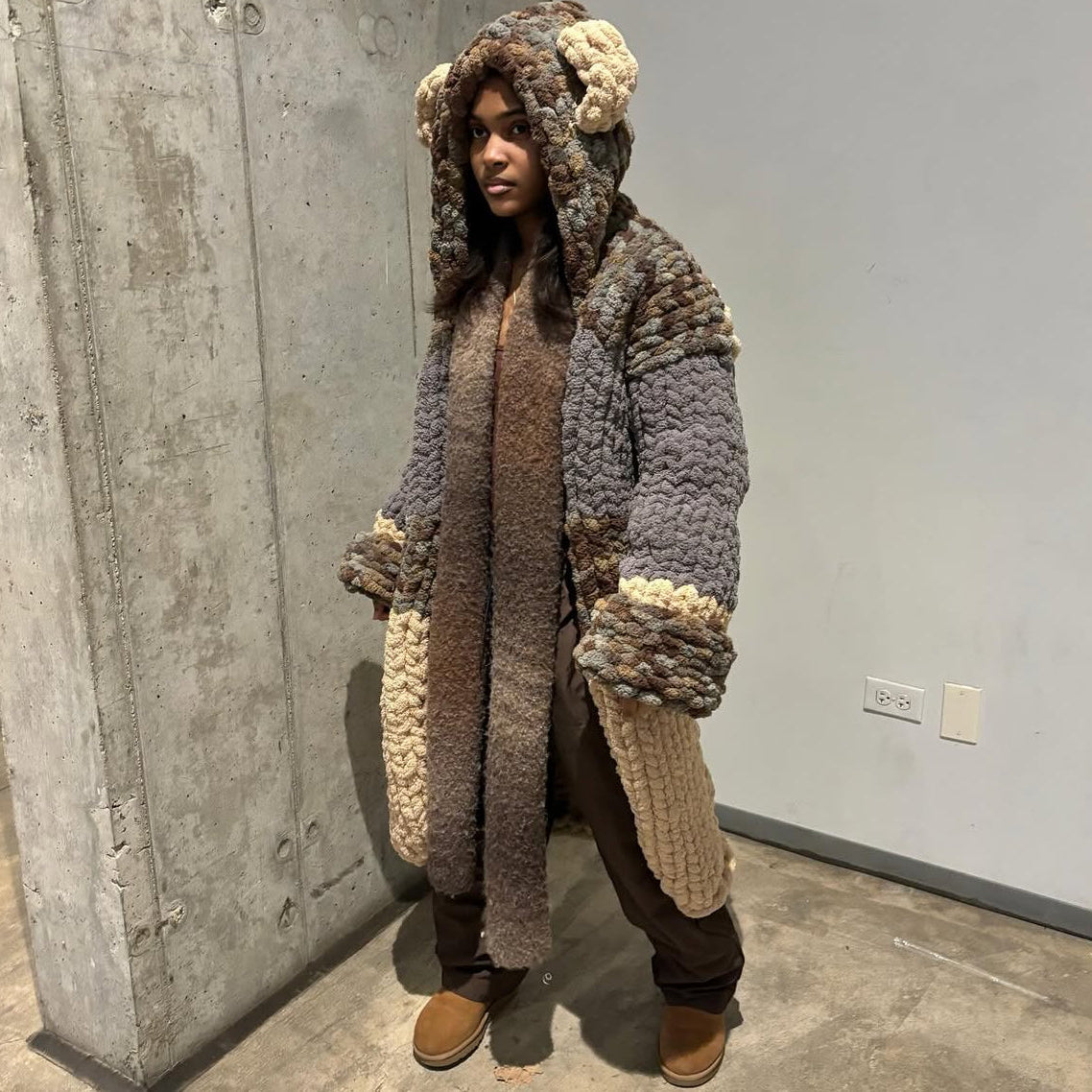 Calf length jacket with ears
